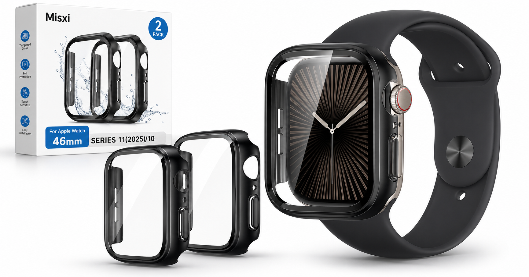 Misxi 2 Pack Tempered Glass Case for Apple Watch Series 11/10 (46mm): Detailed Review