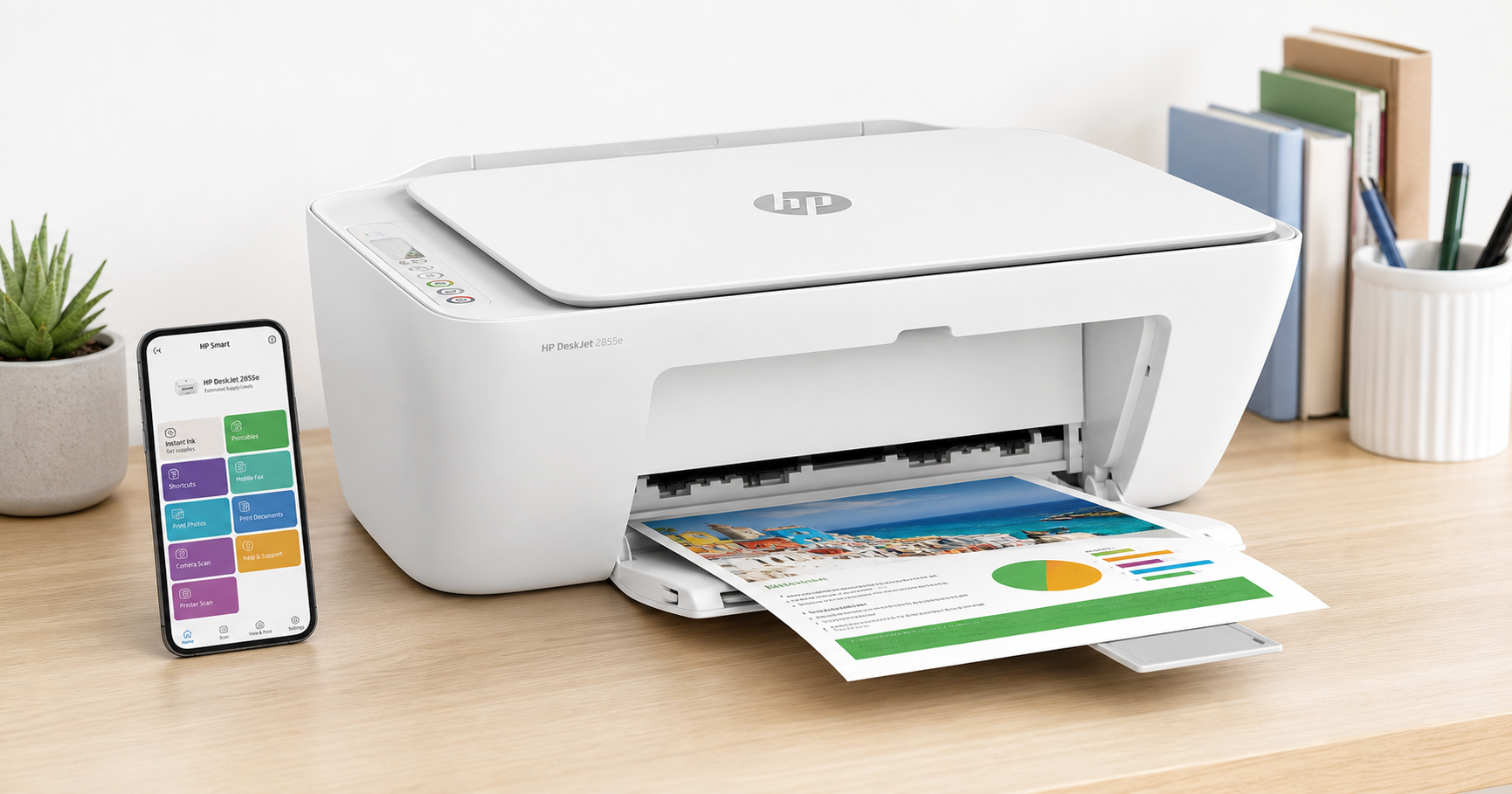 HP DeskJet 2855e Wireless All‑in‑One: Compact Home Printer with Instant Ink Trial