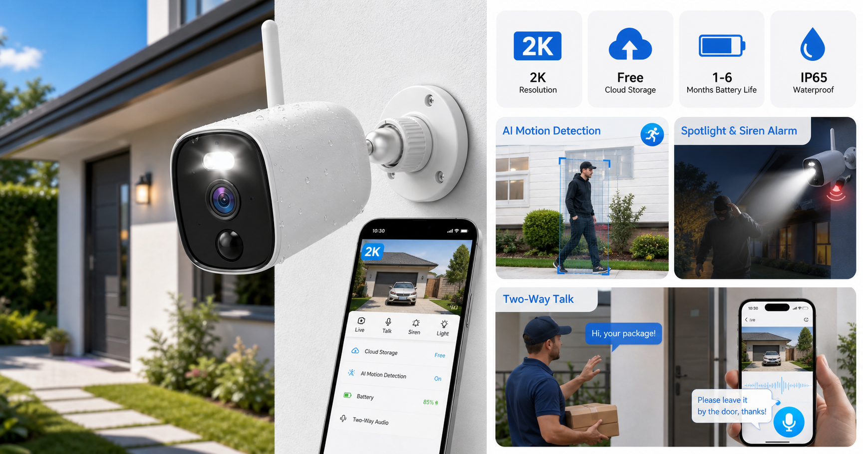 2026 Upgraded 2K Wireless Outdoor Security Camera: Battery-Powered Protection With Free Cloud Storage
